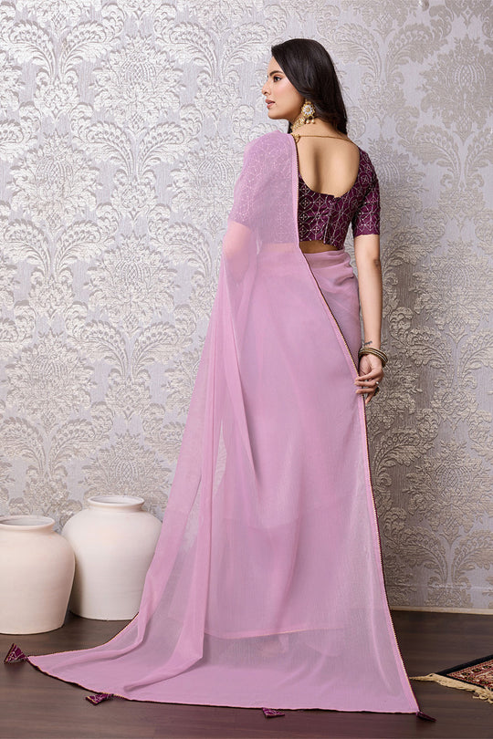 Purple Chiffon Saree With Blouse Piece Purple Chiffon Saree With Blouse Piece