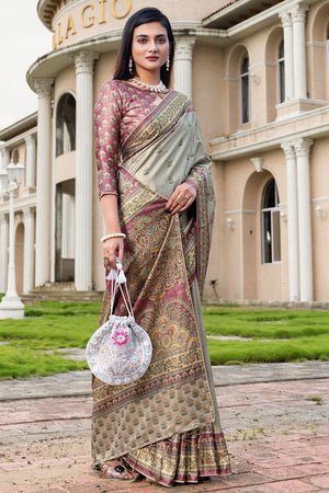 Tan Beige Satin Saree