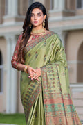 Mehndi Greeb Satin Saree Mehndi Greeb Satin Saree