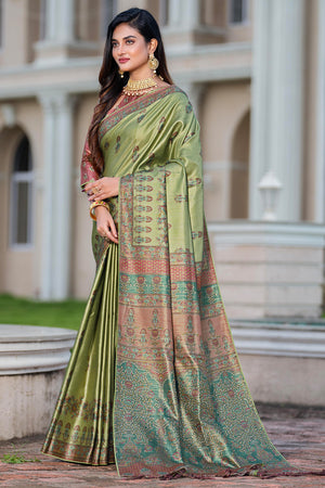 Mehndi Greeb Satin Saree