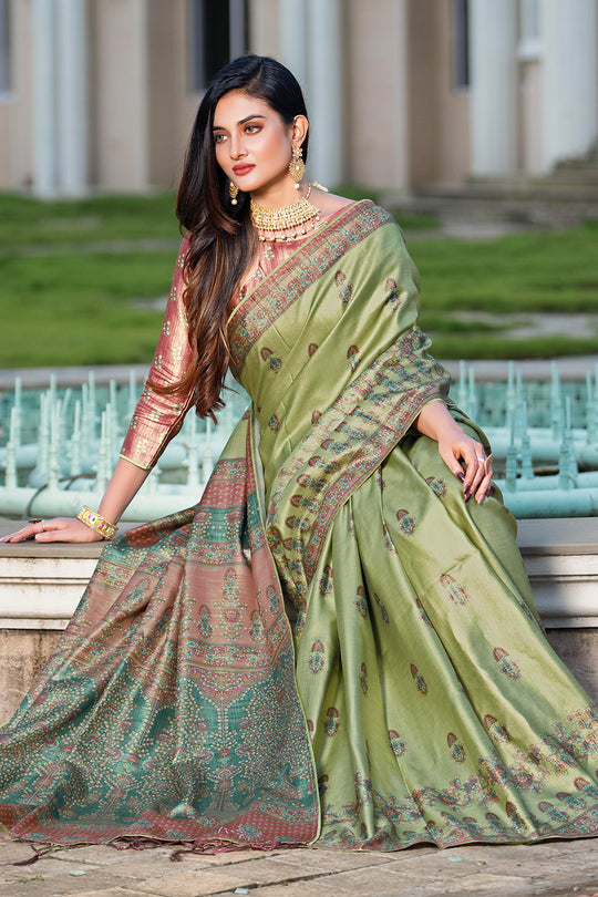 Mehndi Greeb Satin Saree Mehndi Greeb Satin Saree