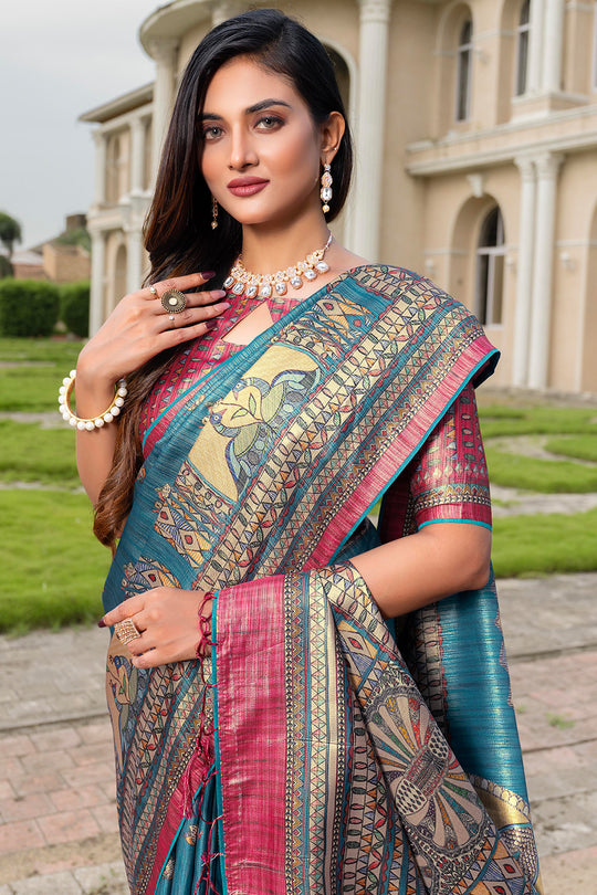 Rama Blue Satin Saree Rama Blue Satin Saree