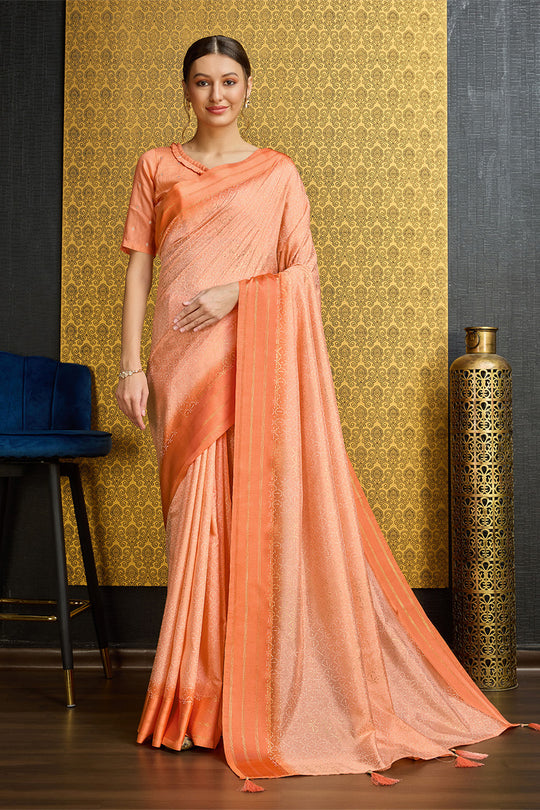 Orange Georgette Printed Saree With Blouse Piece Orange Georgette Printed Saree With Blouse Piece