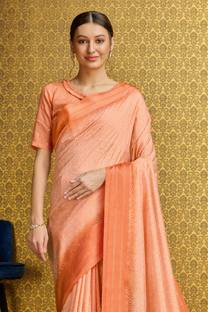 Orange Georgette Printed Saree With Blouse Piece