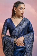 Navy Blue Silk Blend Saree With Blouse Piece Navy Blue Silk Blend Saree With Blouse Piece