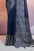 Navy Blue Silk Blend Saree With Blouse Piece Navy Blue Silk Blend Saree With Blouse Piece