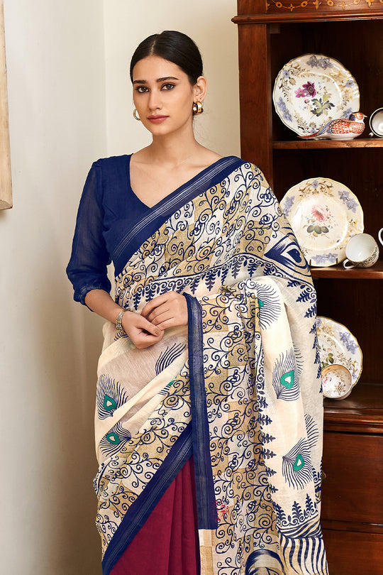 Champagne Beige Linen Blend Saree Champagne Beige Linen Blend Saree
