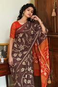 Pecan Brown Linen Blend Saree Pecan Brown Linen Blend Saree