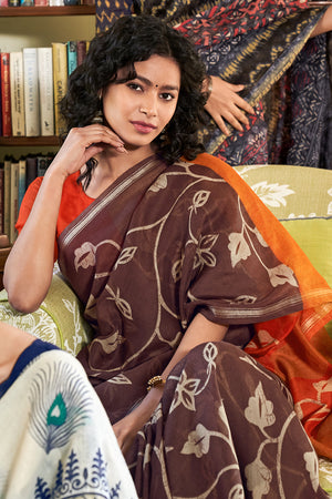 Pecan Brown Linen Blend Saree