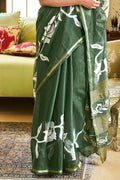 Forest Green Linen Blend Saree Forest Green Linen Blend Saree