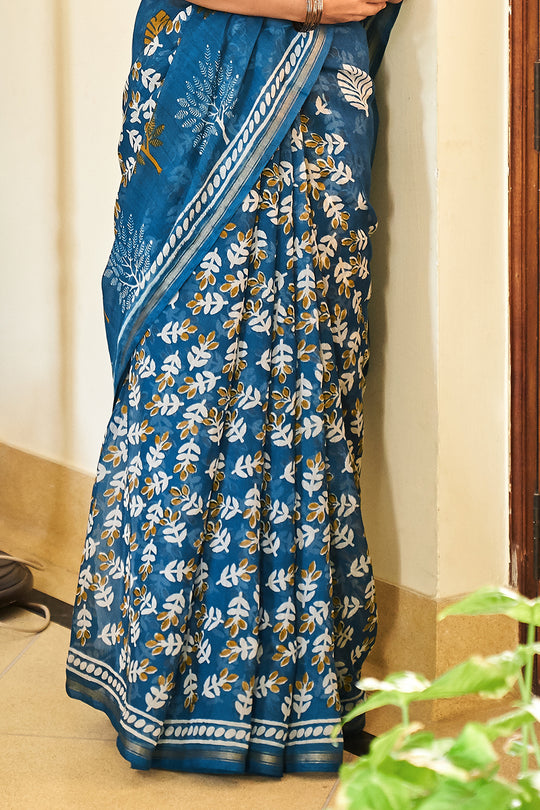 Azure Blue Linen Blend Saree Azure Blue Linen Blend Saree