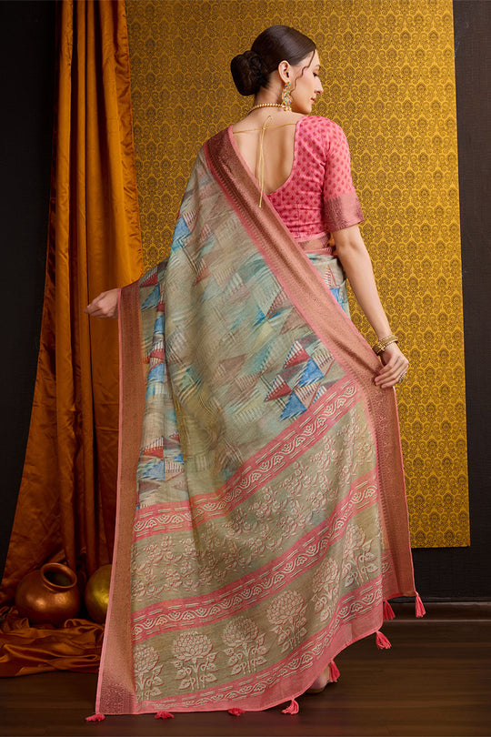 Beige Cotton Saree With Blouse Piece Beige Cotton Saree With Blouse Piece