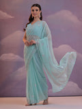 Sky Blue Pure Georgette Party Wear Saree With Blouse Piece Sky Blue Pure Georgette Party Wear Saree With Blouse Piece