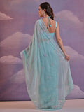 Sky Blue Pure Georgette Party Wear Saree With Blouse Piece Sky Blue Pure Georgette Party Wear Saree With Blouse Piece