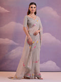 Grey Pure Georgette Festive Saree With Blouse Piece Grey Pure Georgette Festive Saree With Blouse Piece