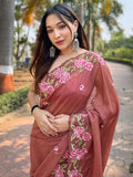 Brown Georgette Saree With Blouse Piece Brown Georgette Saree With Blouse Piece