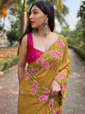 Mustard Georgette Saree With Blouse Piece Mustard Georgette Saree With Blouse Piece
