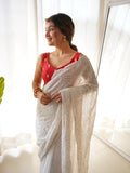 Off White Georgette Saree With Blouse Piece Off White Georgette Saree With Blouse Piece