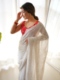 Off White Georgette Saree With Blouse Piece Off White Georgette Saree With Blouse Piece