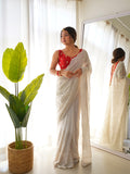 Off White Georgette Saree With Blouse Piece Off White Georgette Saree With Blouse Piece