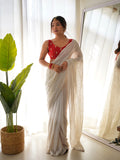 Off White Georgette Saree With Blouse Piece Off White Georgette Saree With Blouse Piece
