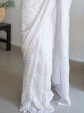 White Georgette Saree With Blouse Piece White Georgette Saree With Blouse Piece