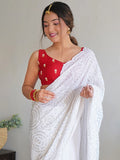 White Georgette Saree With Blouse Piece White Georgette Saree With Blouse Piece