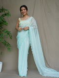 Sea Green Chiffon Saree With Blouse Piece Sea Green Chiffon Saree With Blouse Piece