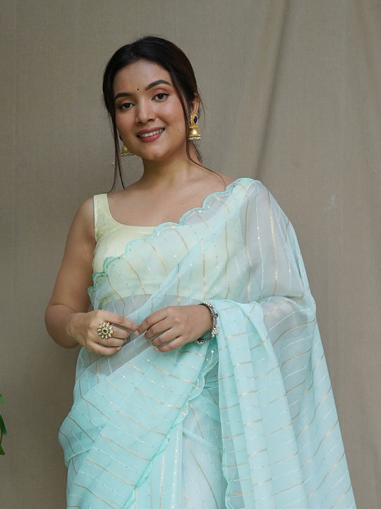 Sea Green Chiffon Saree With Blouse Piece Sea Green Chiffon Saree With Blouse Piece