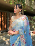 Sky Blue Georgette Saree With Blouse Piece Sky Blue Georgette Saree With Blouse Piece