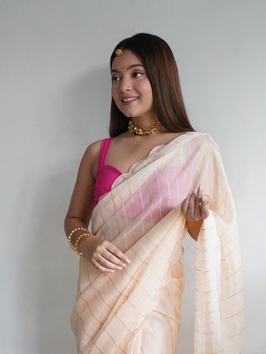 Peach Chiffon Saree With Blouse Piece Peach Chiffon Saree With Blouse Piece