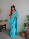 Blue Georgette Saree With Blouse Piece Blue Georgette Saree With Blouse Piece