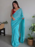 Sky Blue Georgette Saree With Blouse Piece Sky Blue Georgette Saree With Blouse Piece