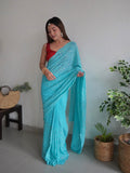 Blue Georgette Saree With Blouse Piece Blue Georgette Saree With Blouse Piece