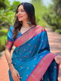Sky Blue Paithani Silk Saree With Blouse Piece Sky Blue Paithani Silk Saree With Blouse Piece