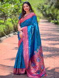 Sky Blue Paithani Silk Saree With Blouse Piece Sky Blue Paithani Silk Saree With Blouse Piece