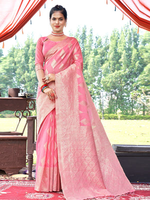 Flamingo Pink Cotton Saree