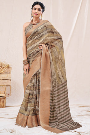 Soil Brown Linen Blend Saree