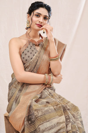 Soil Brown Linen Blend Saree