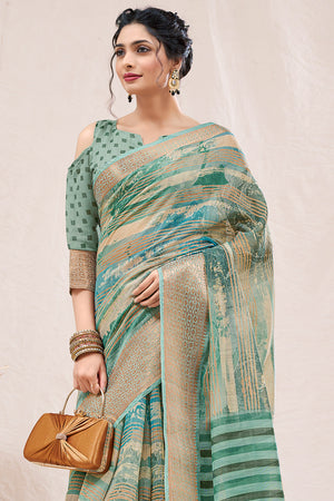 Pine Green Linen Blend Saree