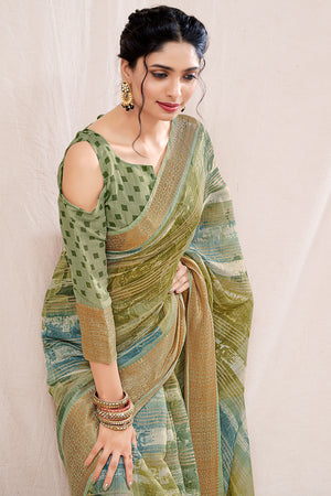 Sage Green Linen Blend Saree