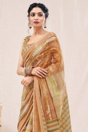 Tan Beige Linen Blend Saree