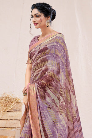 Pastel Lilac Linen Blend Saree