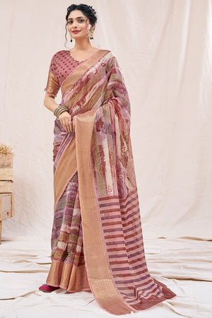 Soft Pink Linen Blend Saree