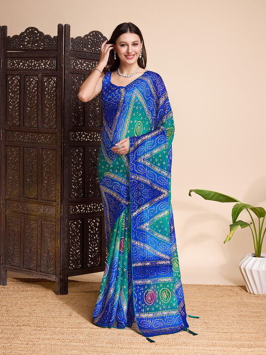 Blue Weightless Poly Chiffon Saree With Blouse Piece Blue Weightless Poly Chiffon Saree With Blouse Piece