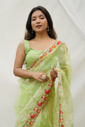 Green Organza Saree with Green Blouse Piece Green Organza Saree with Green Blouse Piece
