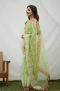 Green Organza Saree with Green Blouse Piece Green Organza Saree with Green Blouse Piece