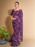 Wine Georgette Sequins Embroidered Designer Saree with Blouse Wine Georgette Sequins Embroidered Designer Saree with Blouse