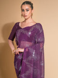Wine Georgette Sequins Embroidered Designer Saree with Blouse Wine Georgette Sequins Embroidered Designer Saree with Blouse