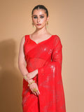 Red Georgette Sequins Embroidered Designer Saree with Blouse Red Georgette Sequins Embroidered Designer Saree with Blouse